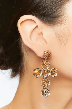 Floral Cross Drop Earrings