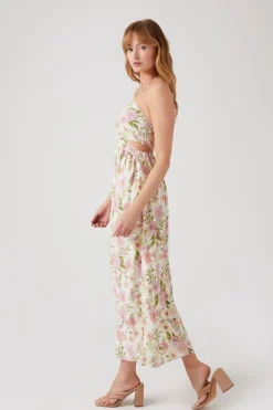 Floral Cutout Halter Midi Dress