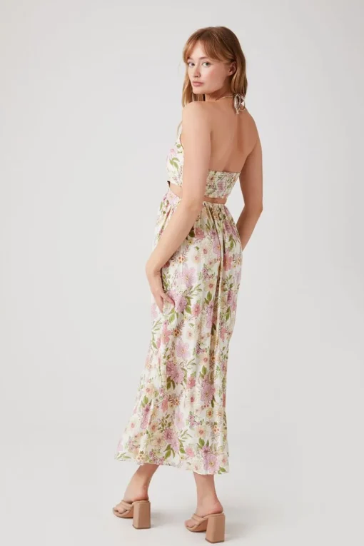 Floral Cutout Halter Midi Dress