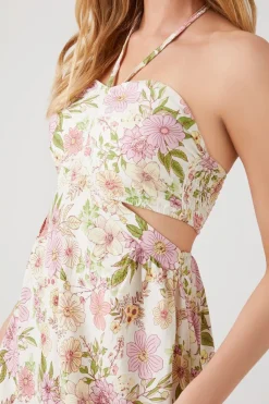 Floral Cutout Halter Midi Dress