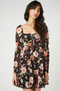 Floral Cutout Tiered Mini Dress