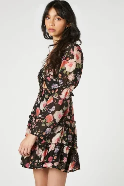 Floral Cutout Tiered Mini Dress