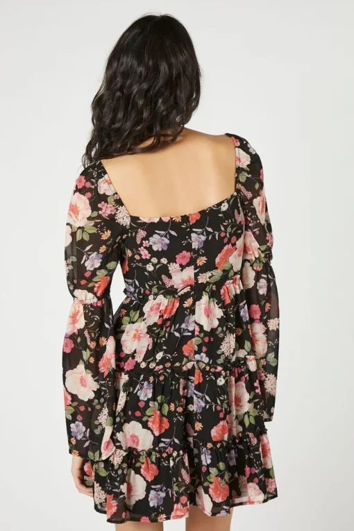 Floral Cutout Tiered Mini Dress