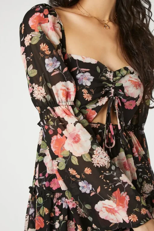 Floral Cutout Tiered Mini Dress