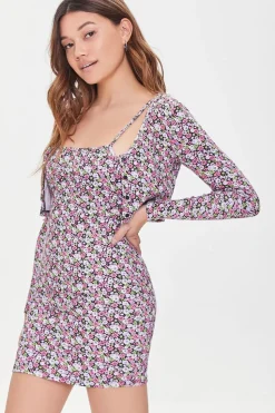 Floral Dress & Cardigan Sweater Set