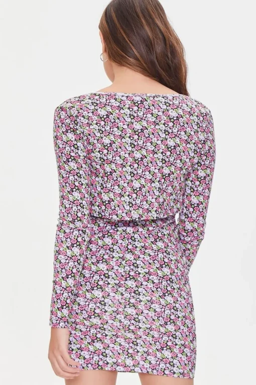 Floral Dress & Cardigan Sweater Set