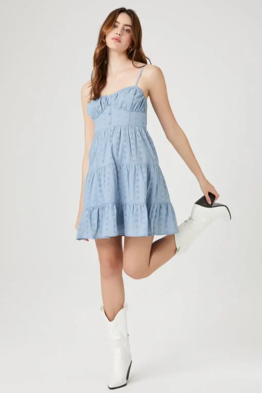 Floral Eyelet Cami Mini Dress