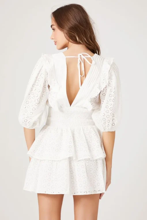 Floral Eyelet Flounce Mini Dress