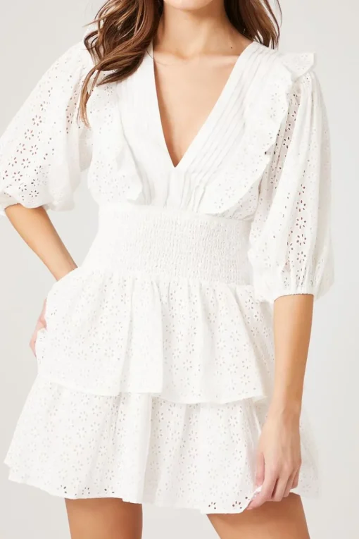 Floral Eyelet Flounce Mini Dress