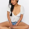 Floral Eyelet Puff-Sleeve Crop Top