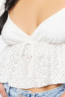 Floral Eyelet Puff-Sleeve Crop Top