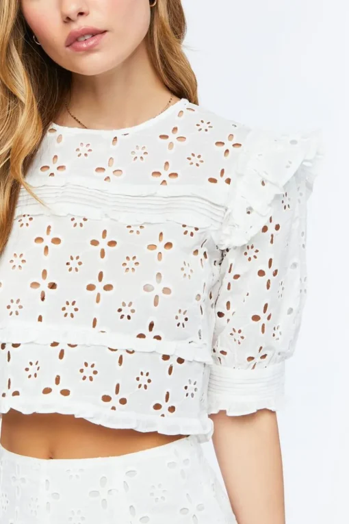 Floral Eyelet Top & Shorts Set