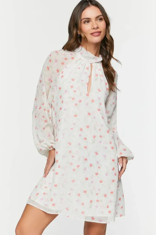 Floral Halter Chiffon Mini Dress