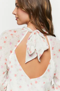 Floral Halter Chiffon Mini Dress