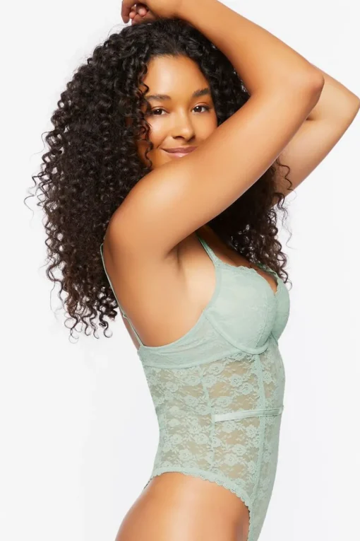 Floral Lace Mesh Lingerie Bodysuit