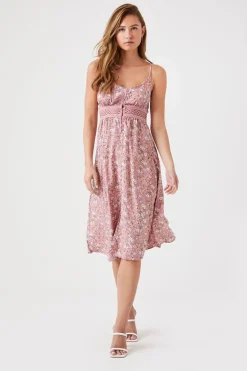 Floral Lattice-Cutout Midi Dress