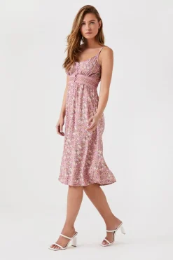 Floral Lattice-Cutout Midi Dress