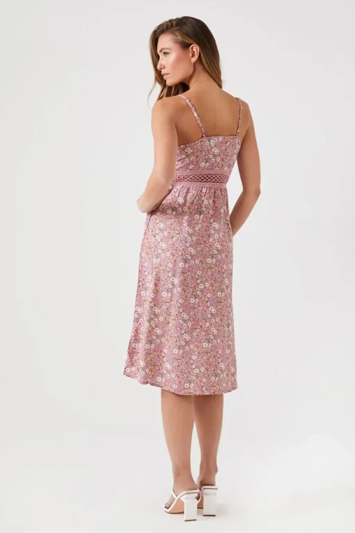 Floral Lattice-Cutout Midi Dress