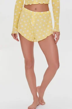 Floral Lettuce-Edge Lounge Shorts