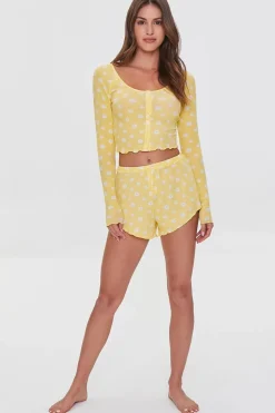 Floral Lettuce-Edge Lounge Shorts