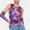 Floral Mesh Crop Top & Gloves Set