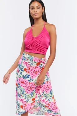 Floral Midi Mock Wrap Skirt