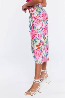 Floral Midi Mock Wrap Skirt
