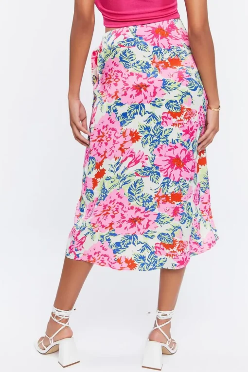 Floral Midi Mock Wrap Skirt