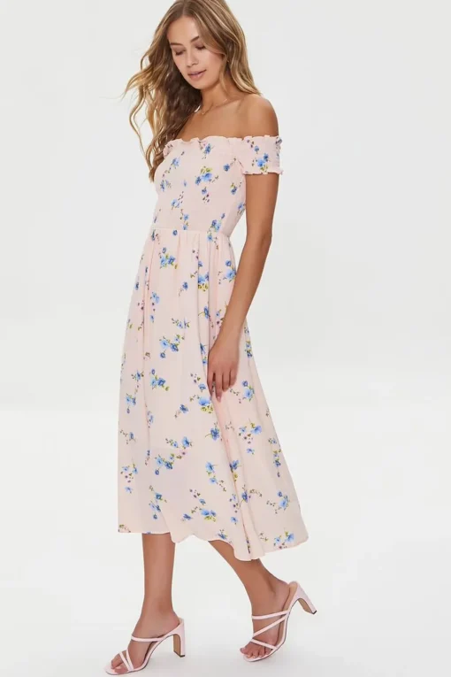 Floral Off-The-Shoulder Midi Dress