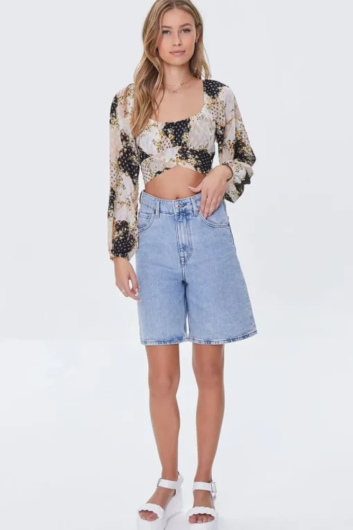 Floral Patternblock Crop Top