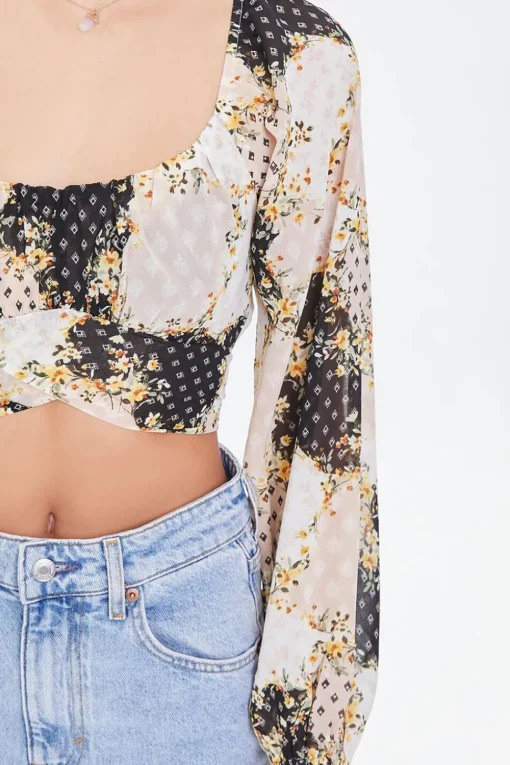 Floral Patternblock Crop Top