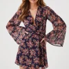 Floral Print Bell-Sleeve Mini Dress