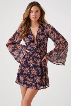 Floral Print Bell-Sleeve Mini Dress