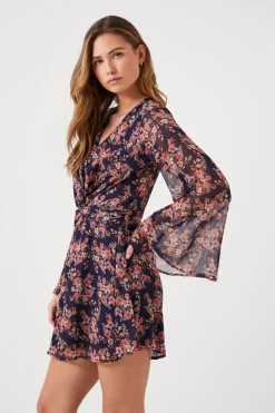 Floral Print Bell-Sleeve Mini Dress