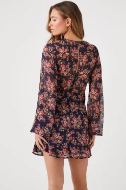 Floral Print Bell-Sleeve Mini Dress