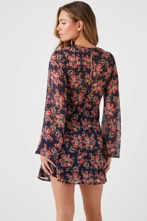 Floral Print Bell-Sleeve Mini Dress