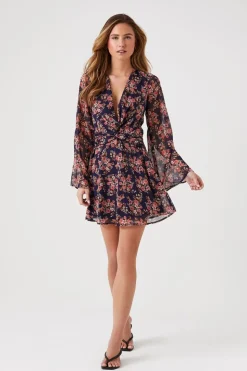 Floral Print Bell-Sleeve Mini Dress
