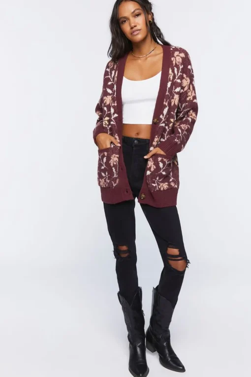 Floral Print Cardigan Sweater