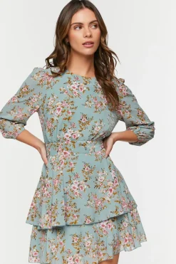 Floral Print Chiffon Mini Dress