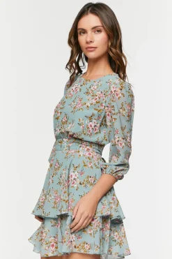 Floral Print Chiffon Mini Dress