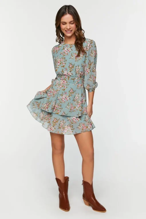 Floral Print Chiffon Mini Dress