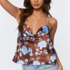 Floral Print Cowl Neck Cami