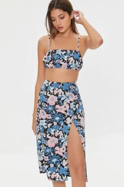 Floral Print Crop Top & Midi Skirt Set