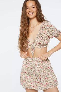 Floral Print Crop Top & Mini Skirt Set