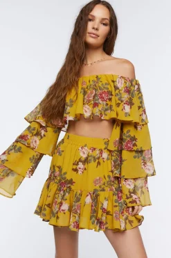 Floral Print Crop Top & Mini Skirt Set
