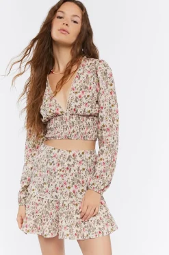 Floral Print Crop Top & Mini Skirt Set