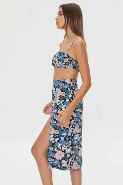 Floral Print Crop Top & Midi Skirt Set