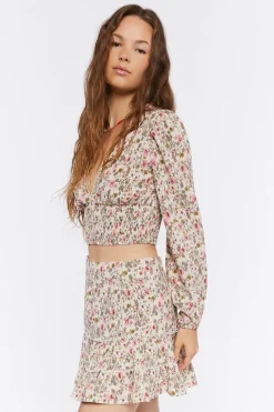 Floral Print Crop Top & Mini Skirt Set
