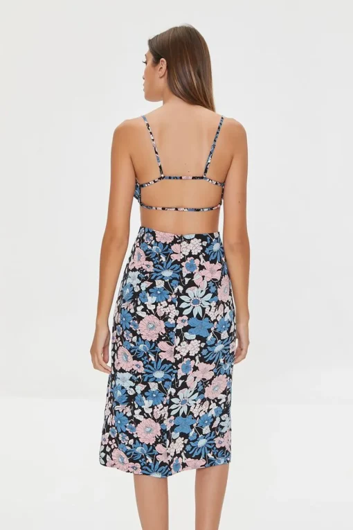 Floral Print Crop Top & Midi Skirt Set