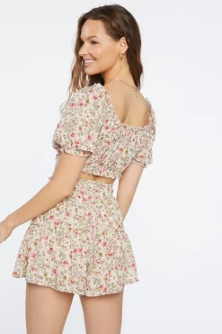 Floral Print Crop Top & Mini Skirt Set